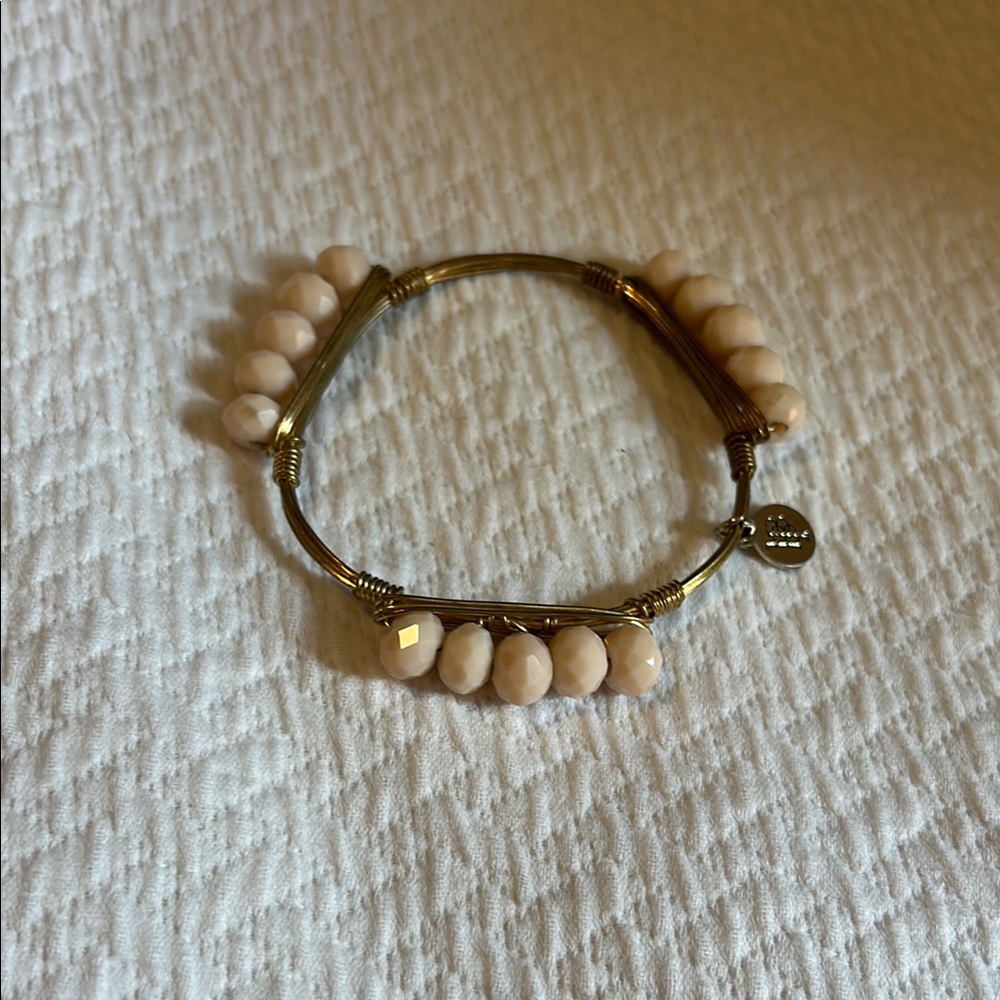 Gold and Cream Minimalist Bracelet with Charm